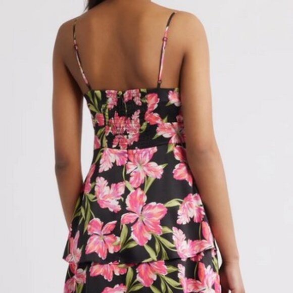 NWT Anne Klein Women Black Pink Floral Tiered Sleeveless Maxi Dress Prom Size 8 - Picture 2 of 12